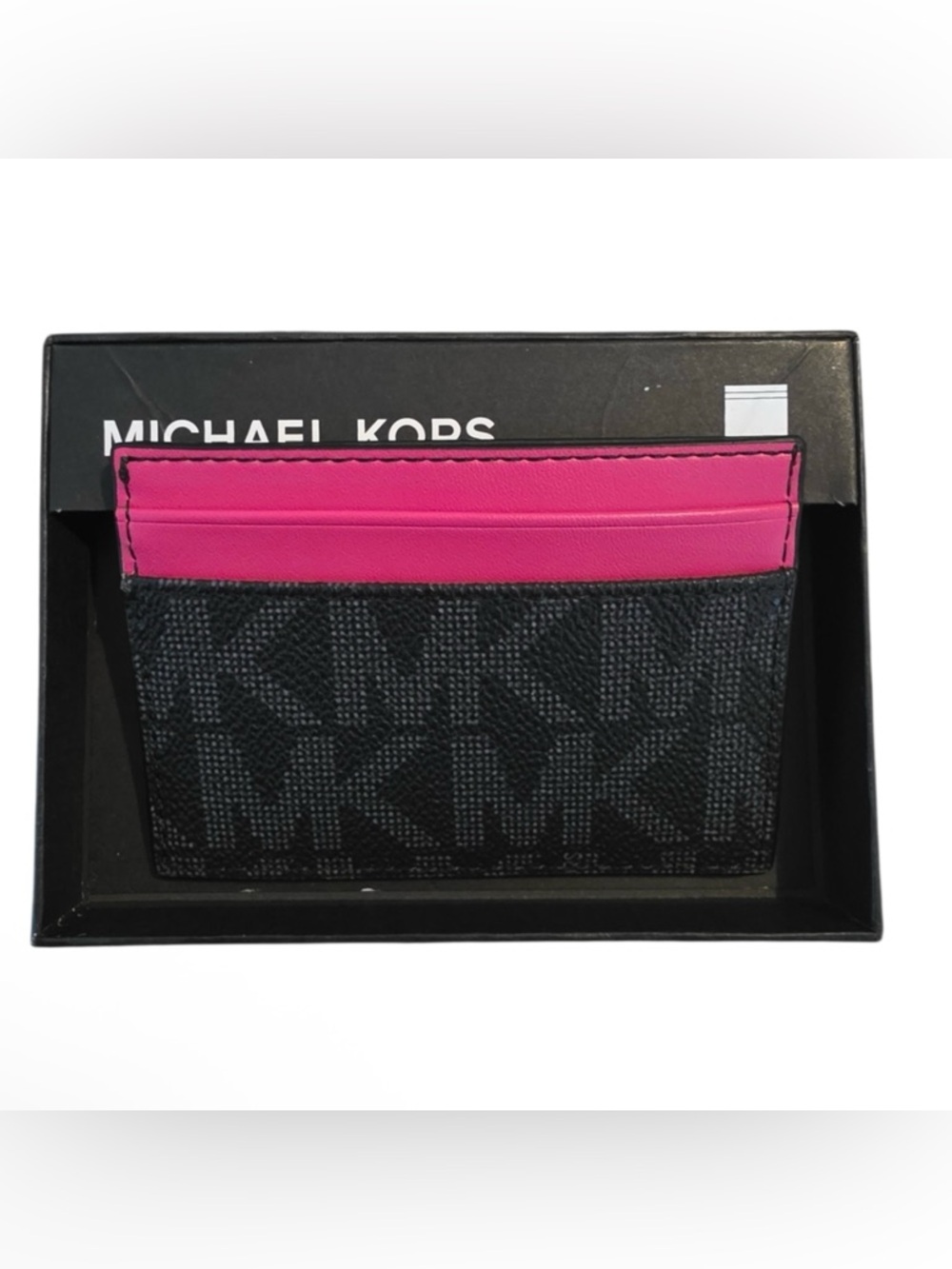 Michael Kors NEW In Box Black Card Case with Hot Pink Interior Giftable - Picture 3 of 3
